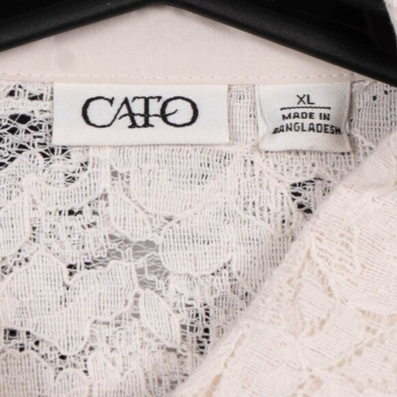 Cato Button Up Lace Shirt XL Womens Pockets Off White Cotton Blend 3/4 Sleeves - Picture 5 of 7